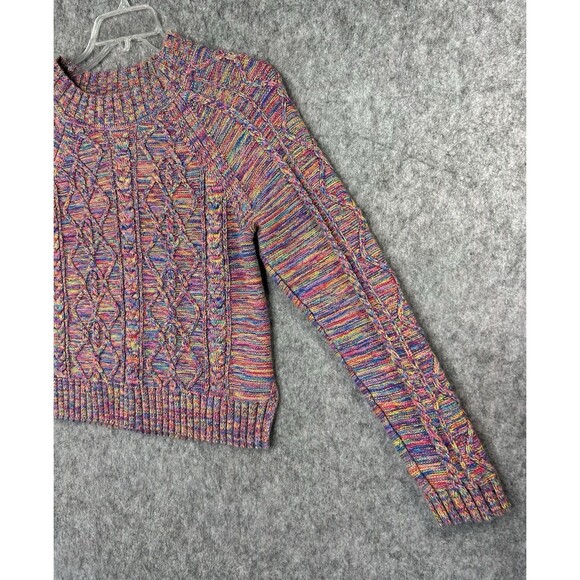 Gap Sweater Women’s M Pink Rainbow Cable Knit Pullover Marled Chunky Textured - Picture 2 of 10